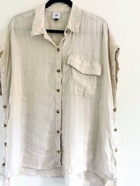 CAbi Linen-Blend Button Shirt in Light Cream